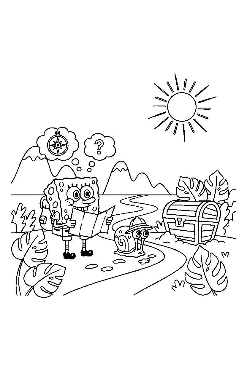 spongebob gary thinking in adventure area line art