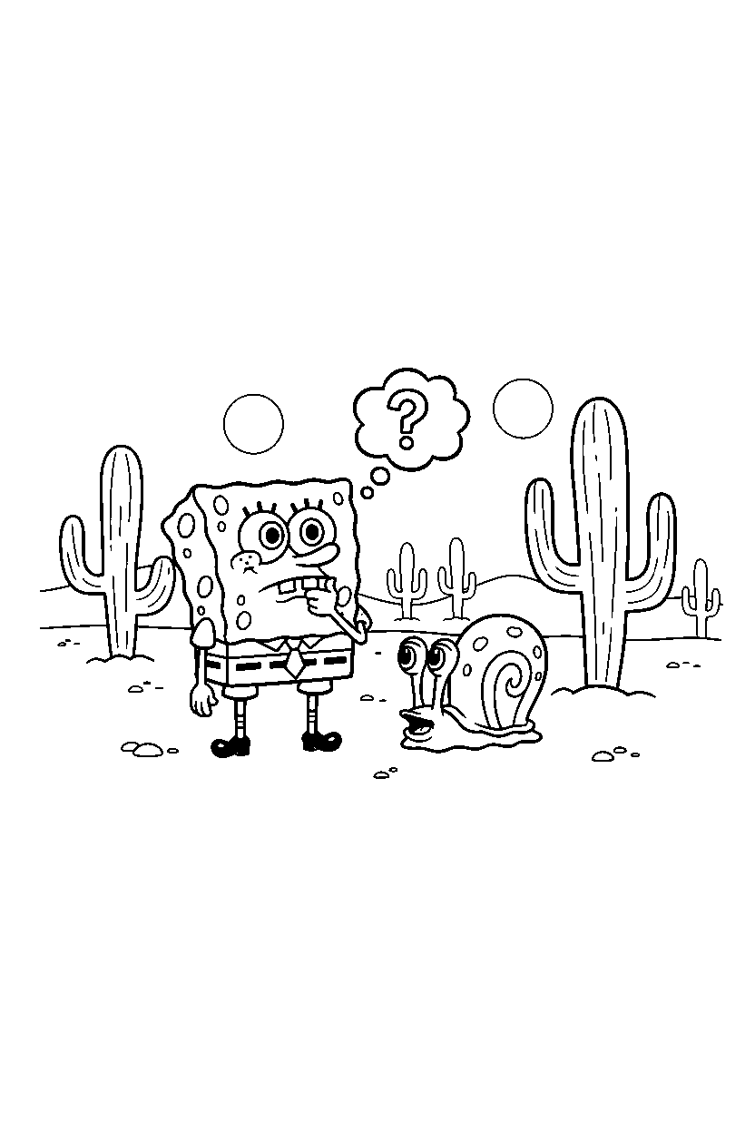 spongebob gary thinking in desert line art