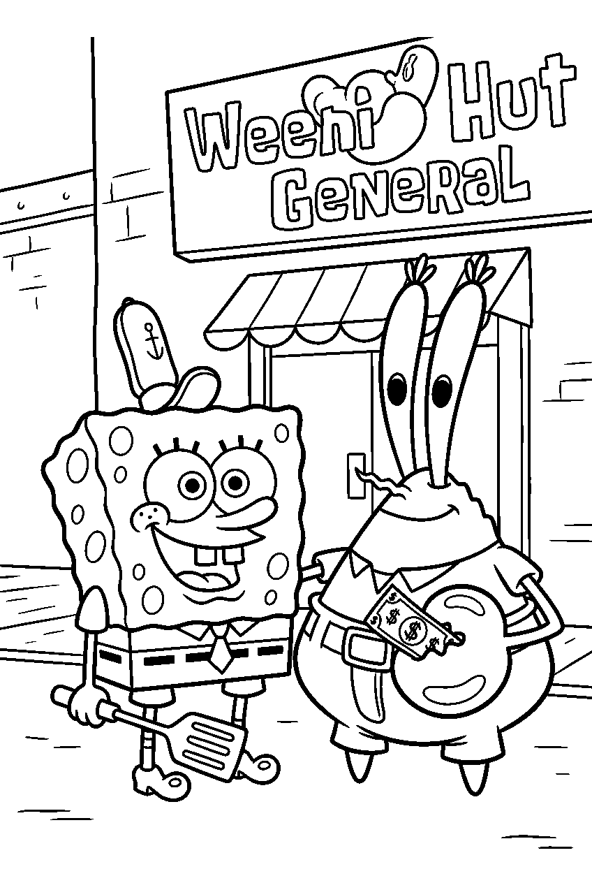 spongebob mr krabs at weenie hut general line art