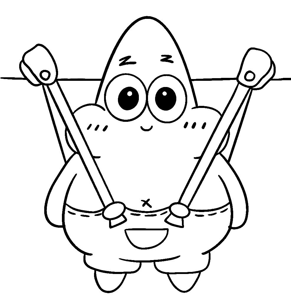 cute patrick star holding ropes kids line art