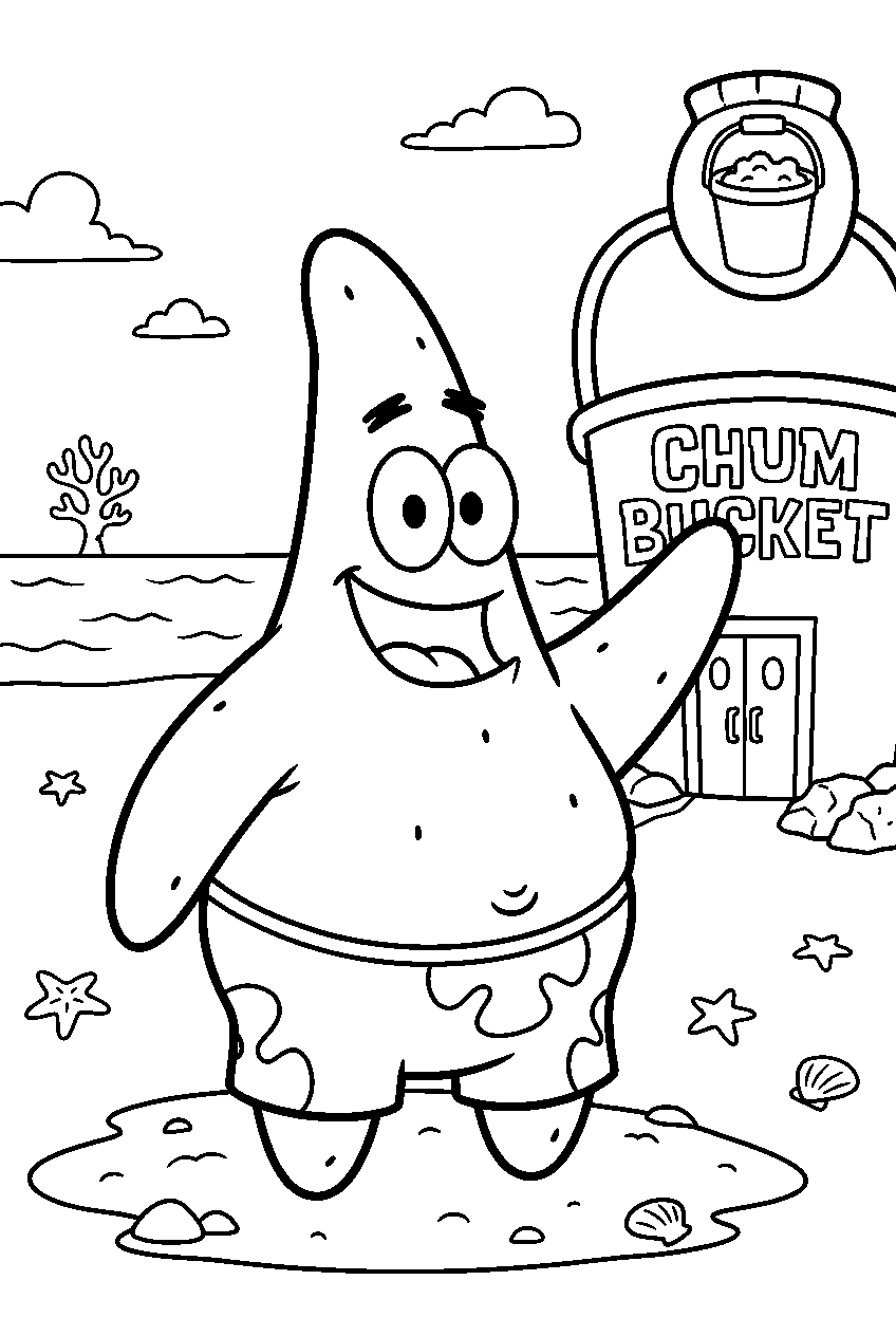 patrick star at chum bucket line art