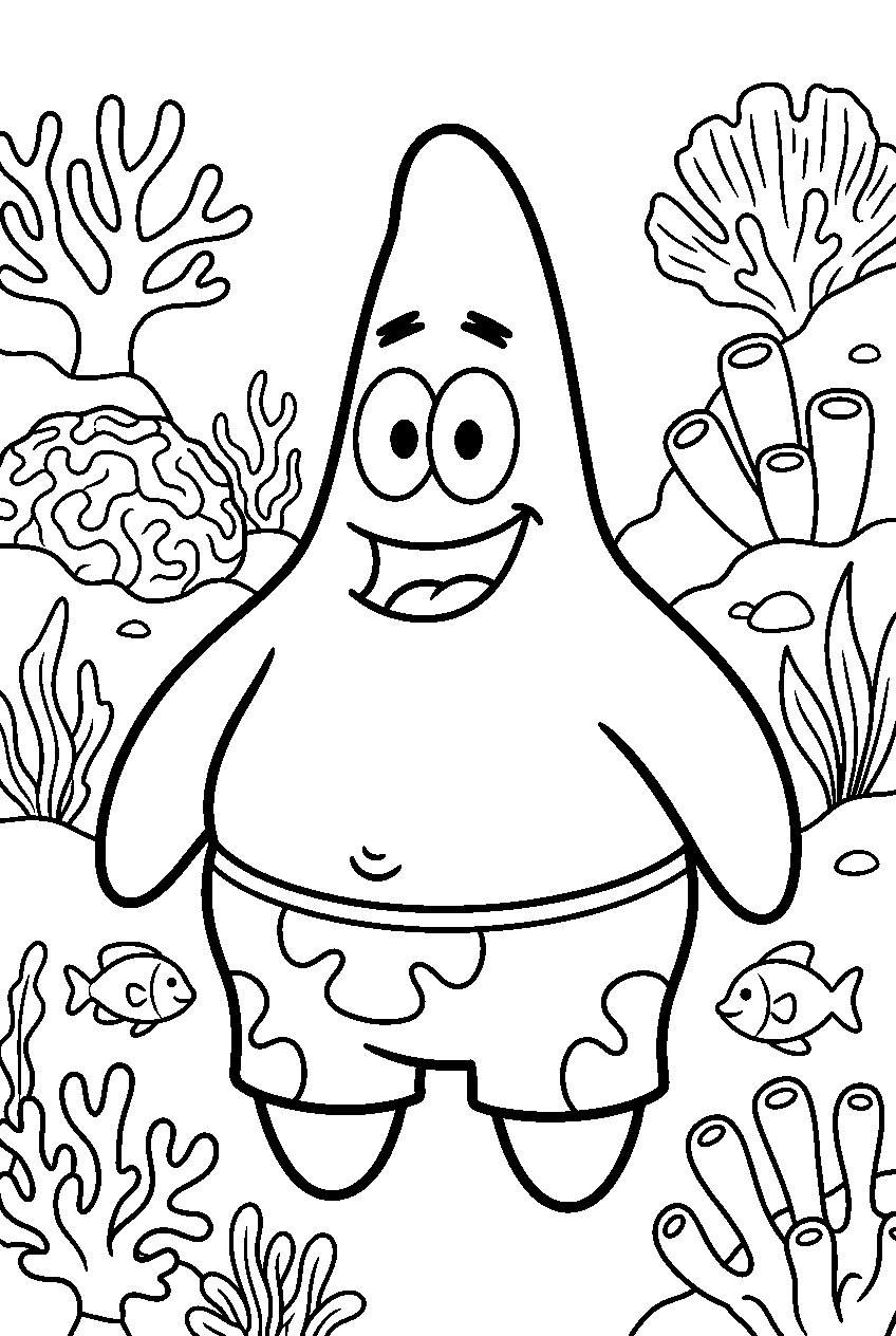 patrick star at coral reef line art
