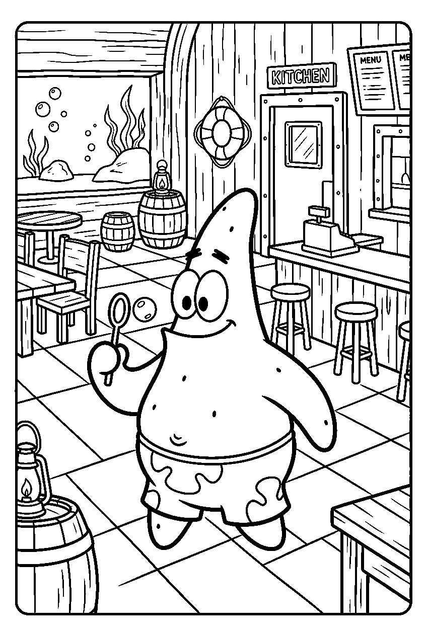 patrick star exploring at krusty krab line art