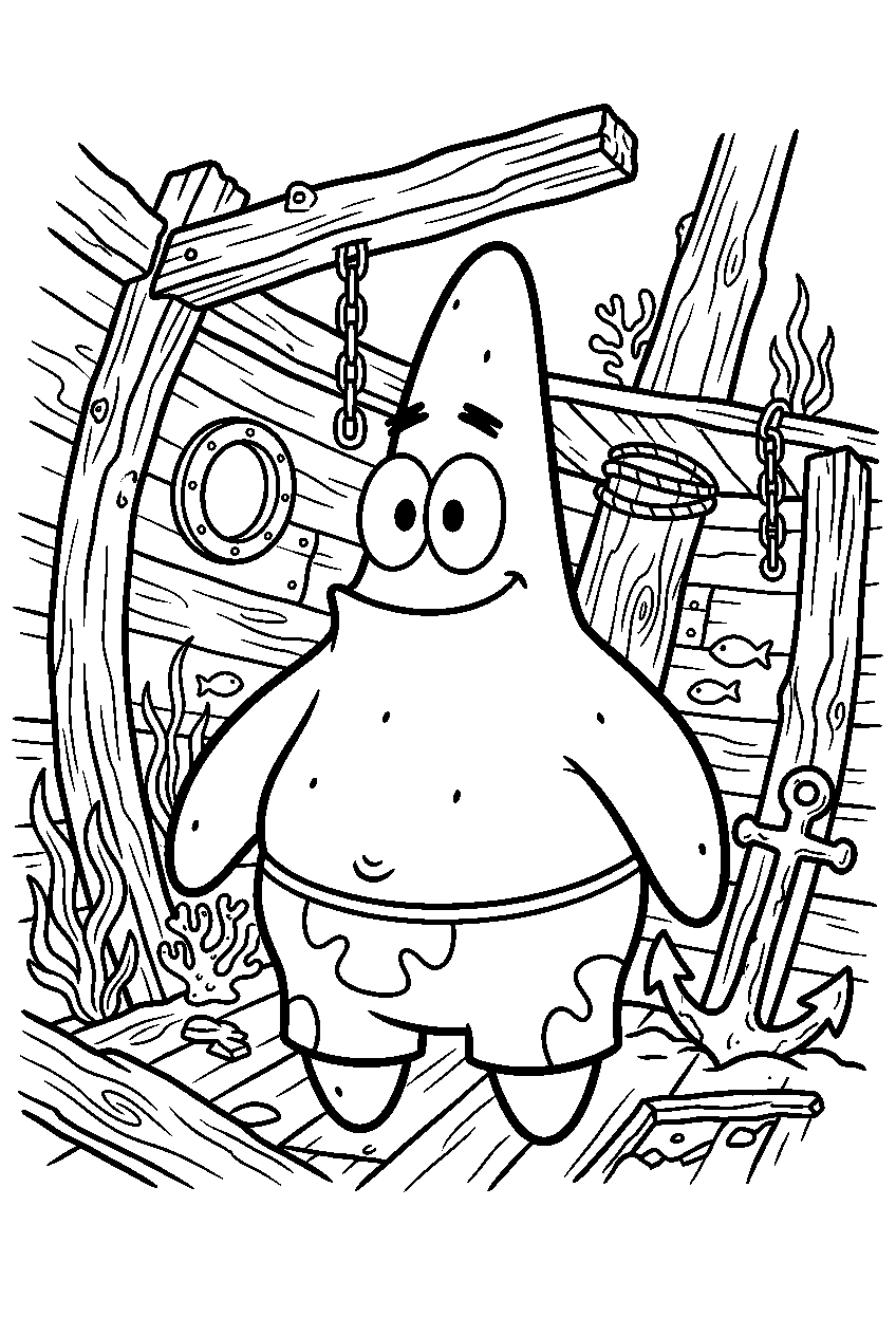 patrick star inside shipwreck line art