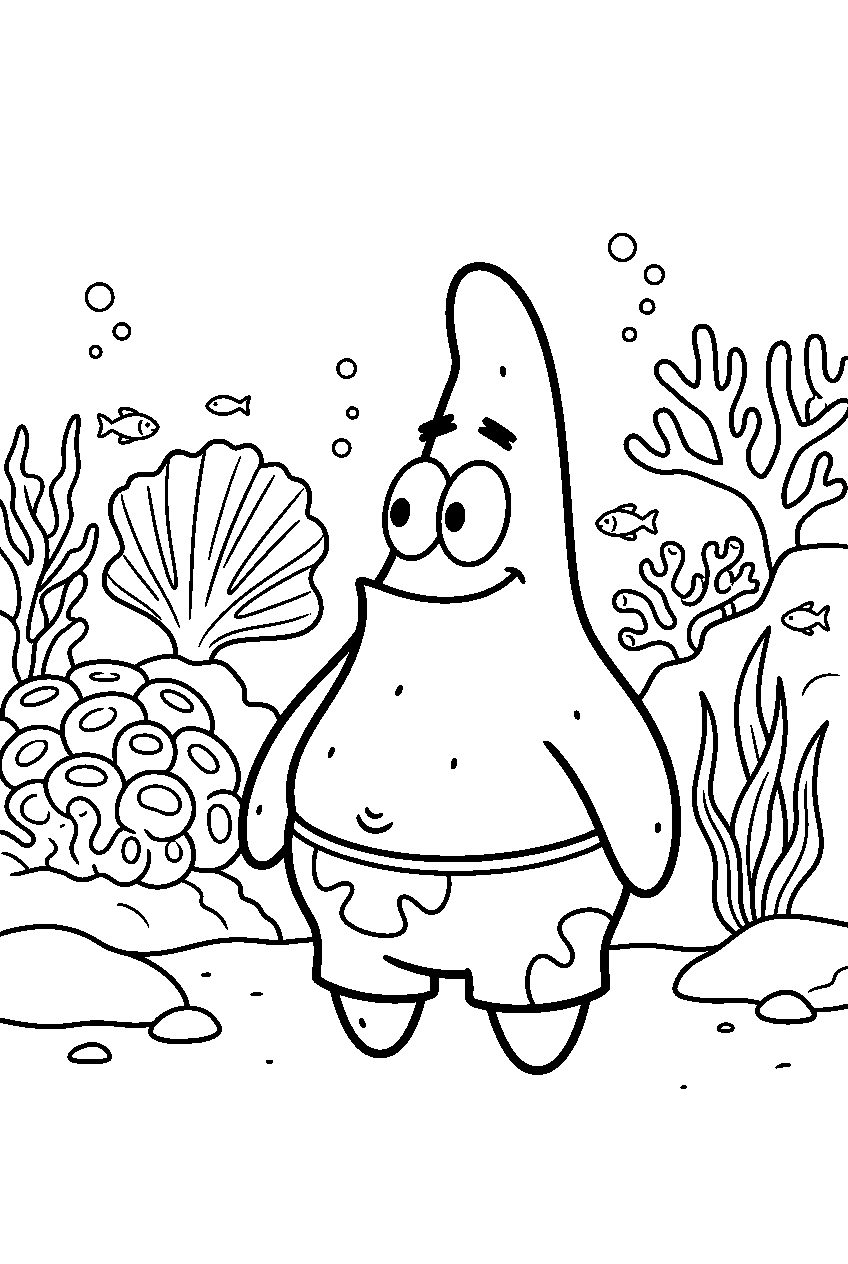 patrick star looking around at coral reef line art