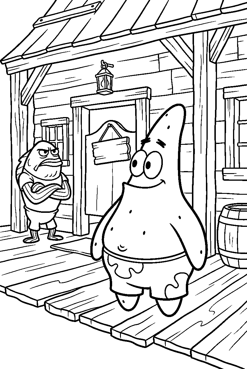 patrick star looking around at salty spitoon line art