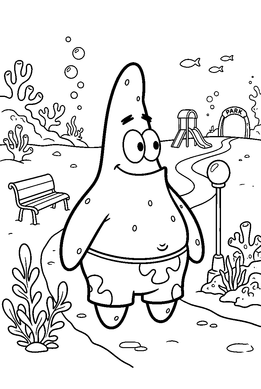 patrick star looking around in underwater park line art