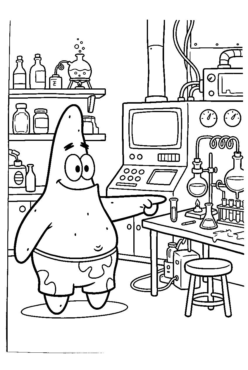 patrick star pointing inside plankton s lab line art