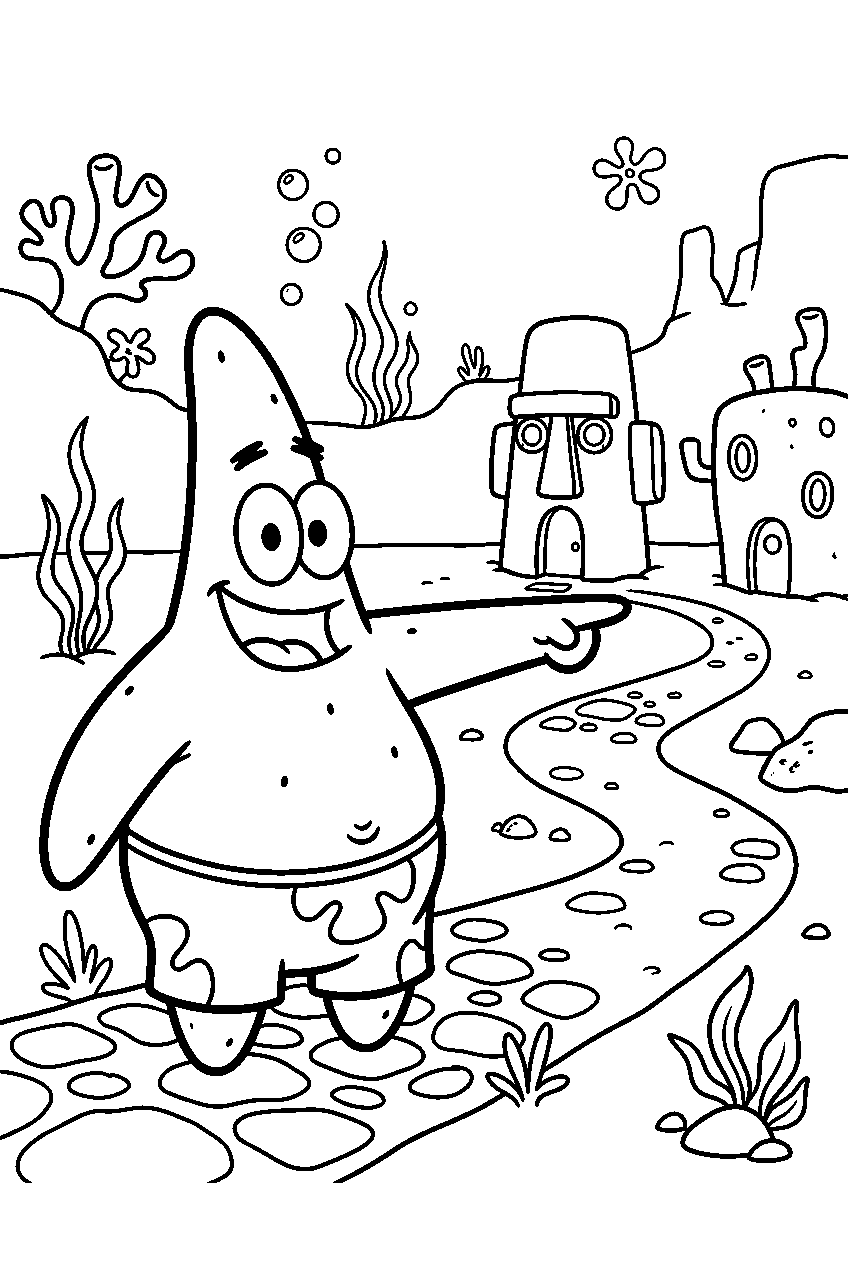patrick star pointing on bikini bottom street line art
