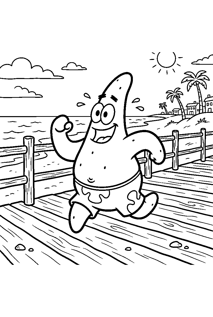 patrick star running at boardwalk line art