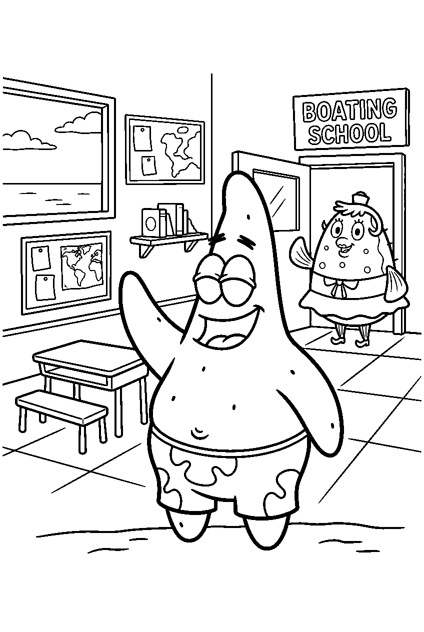 patrick star smiling at boating school line art