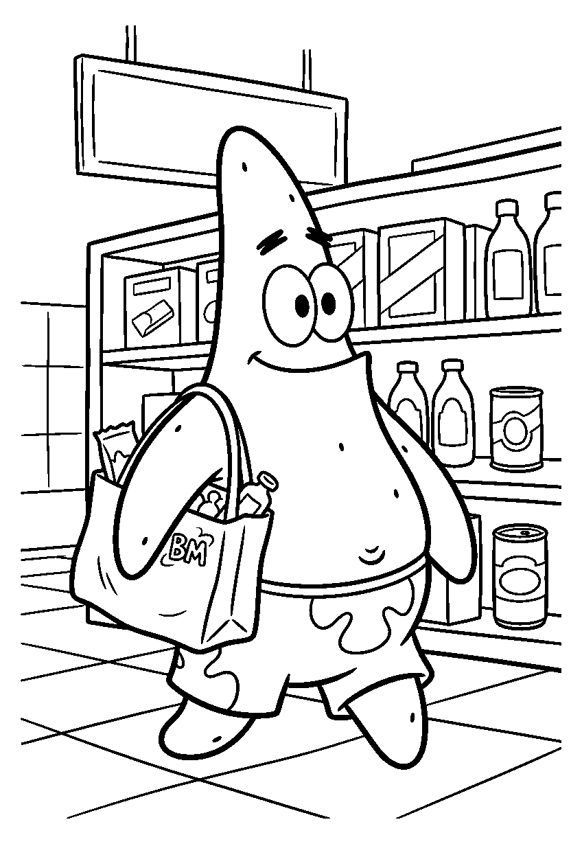 patrick star walking at bargain mart line art