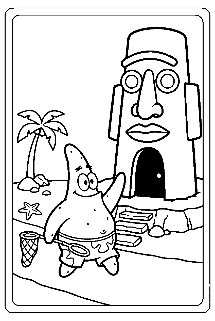 patrick star walking at squidward s tiki house line art