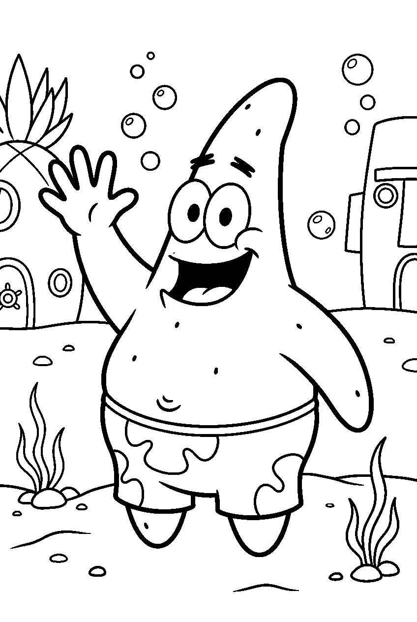 patrick star waving in bikini bottom line art