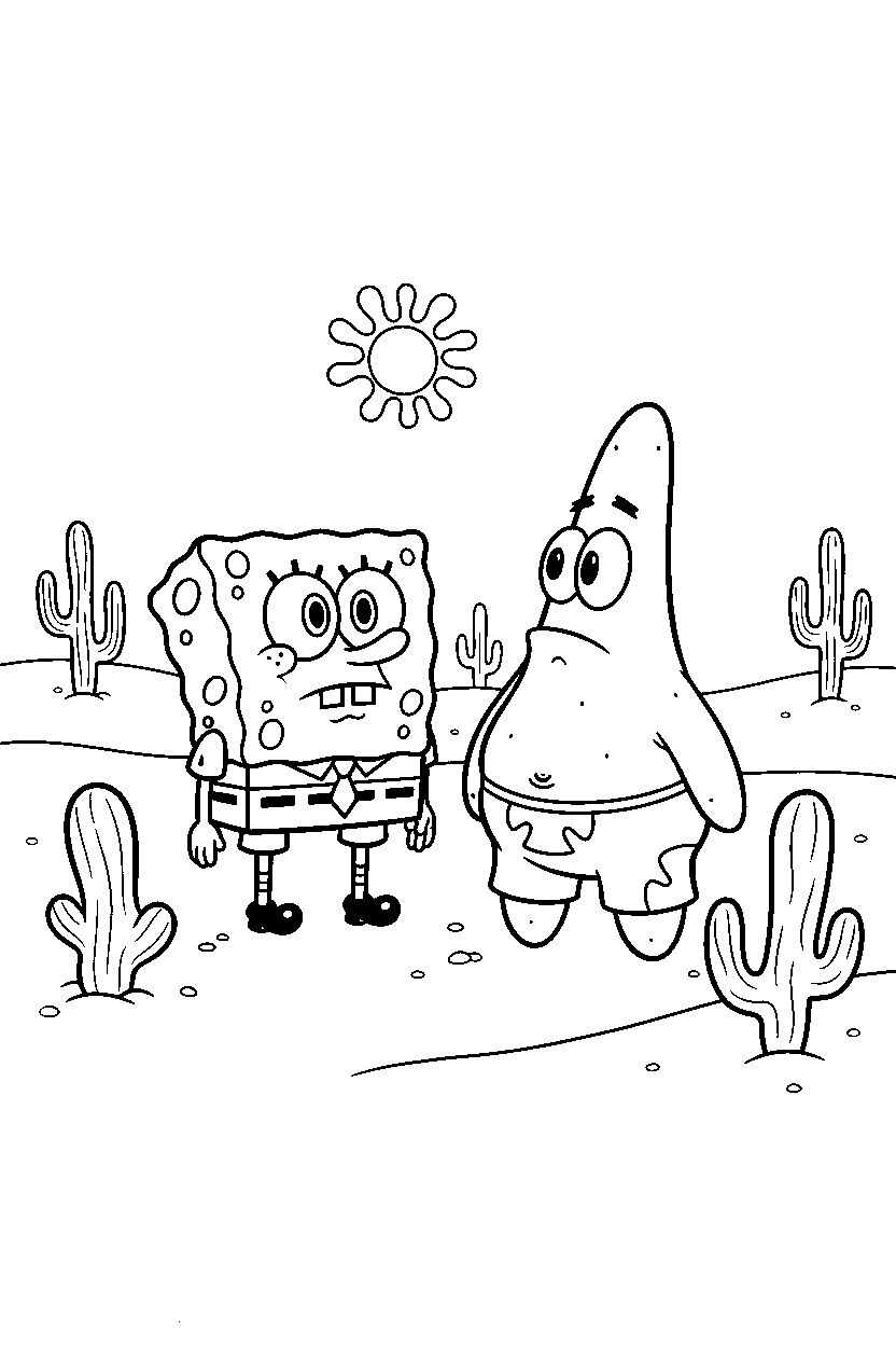 spongebob patrick star looking around in desert line art