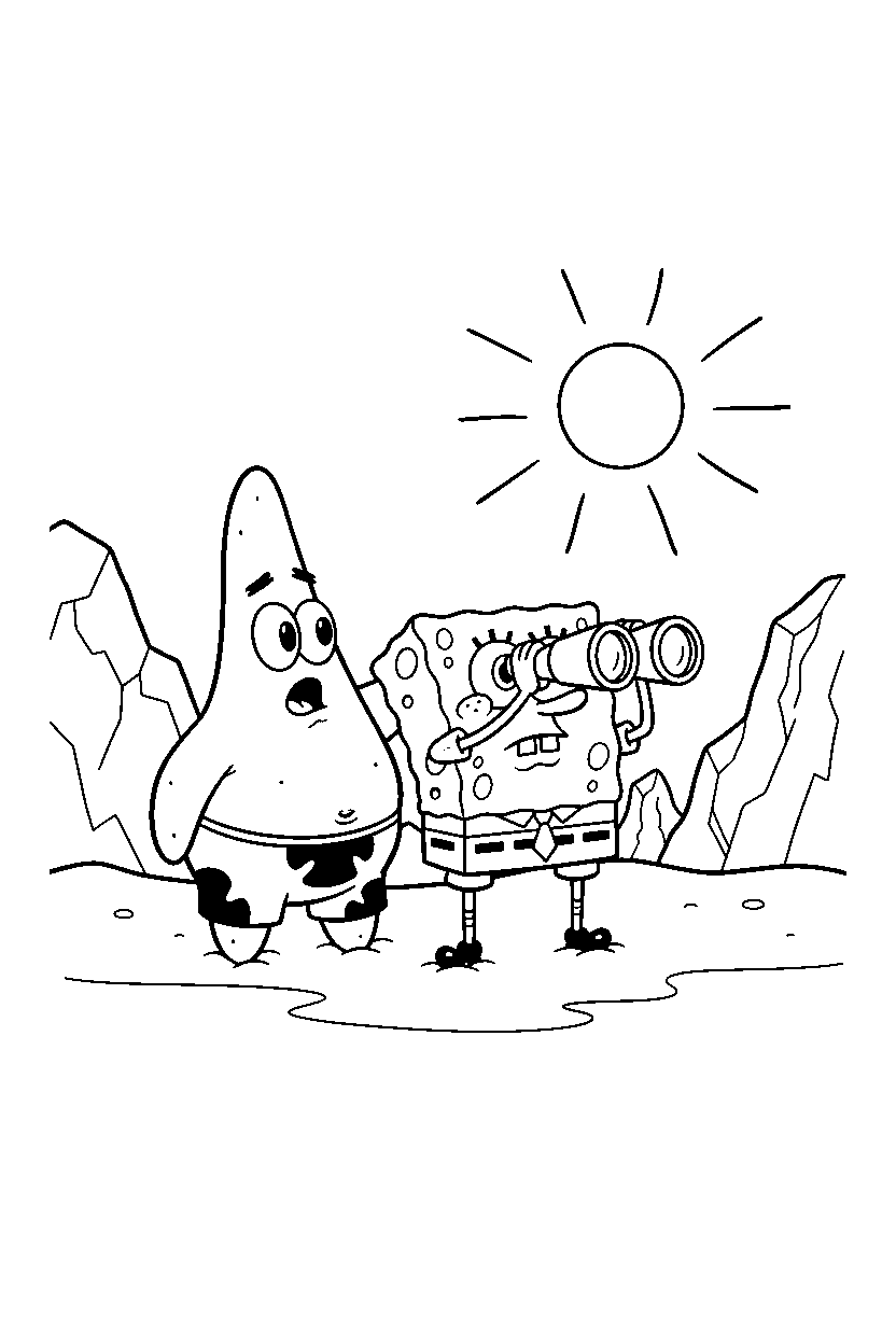 spongebob patrick star observing in ice area line art