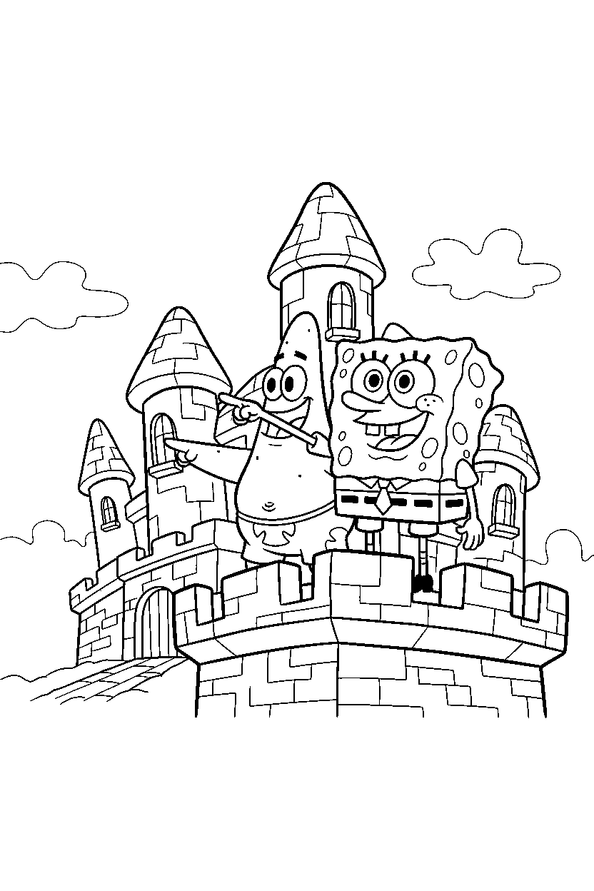 spongebob patrick star pointing in castle line art