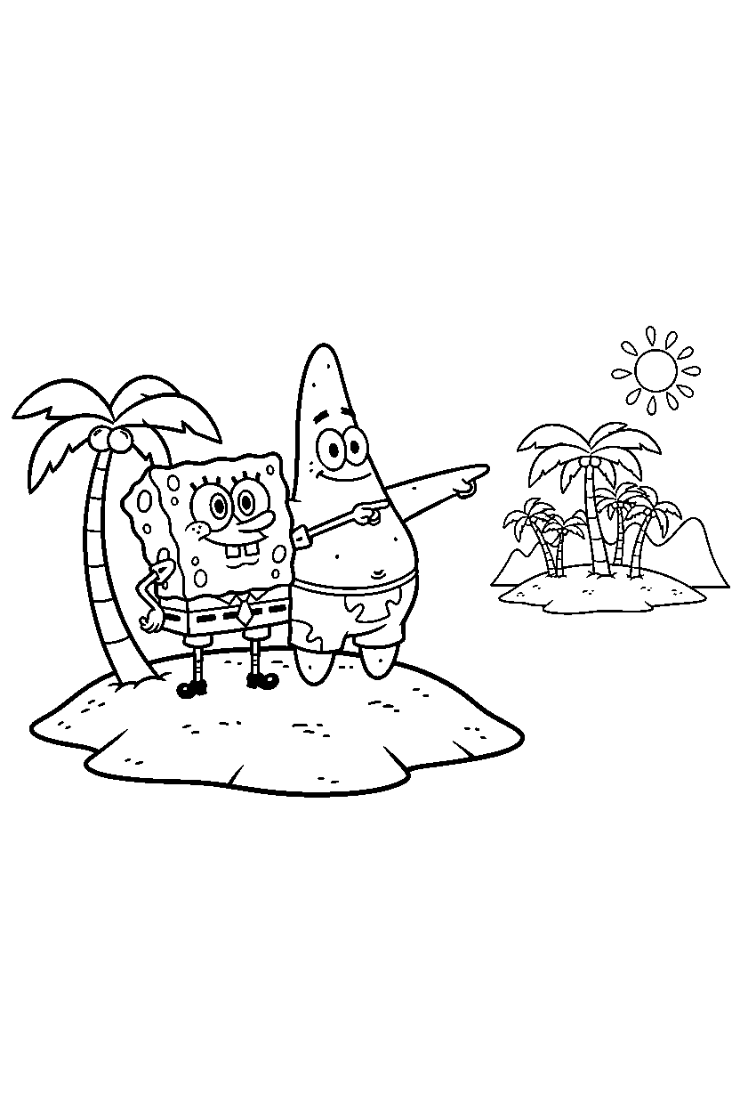 spongebob patrick star pointing on island line art