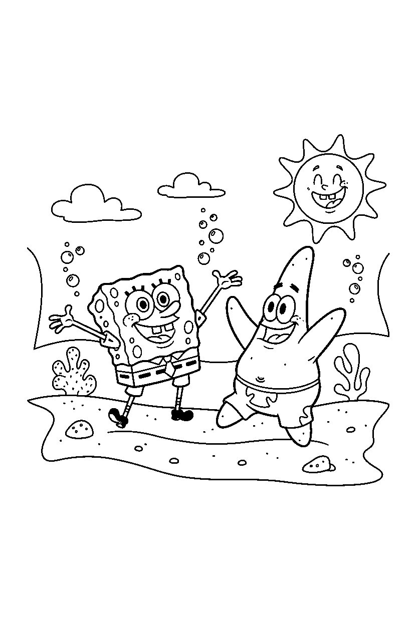 spongebob patrick star posing in ocean line art