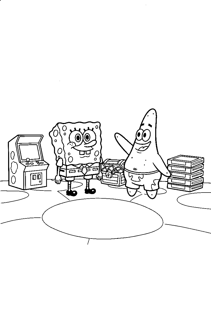 spongebob patrick star standing in bonus room line art