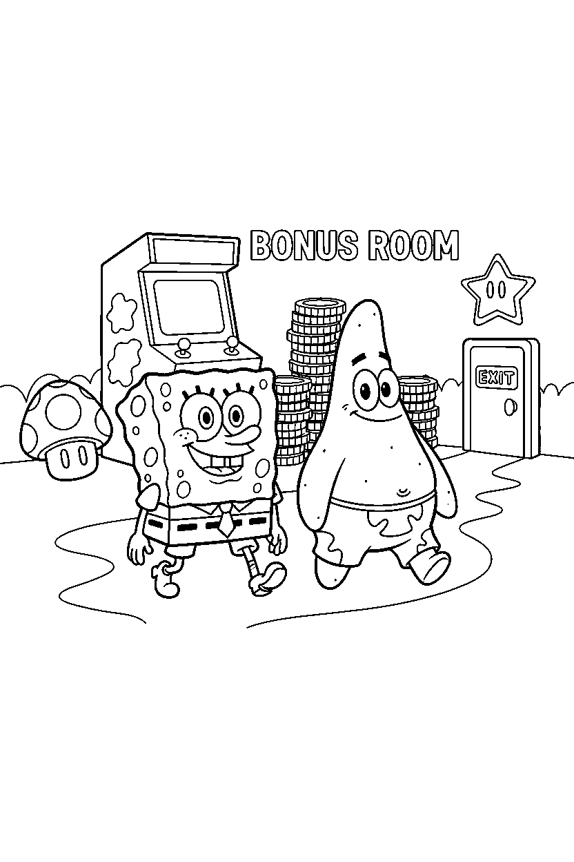 spongebob patrick star walking in bonus room line art