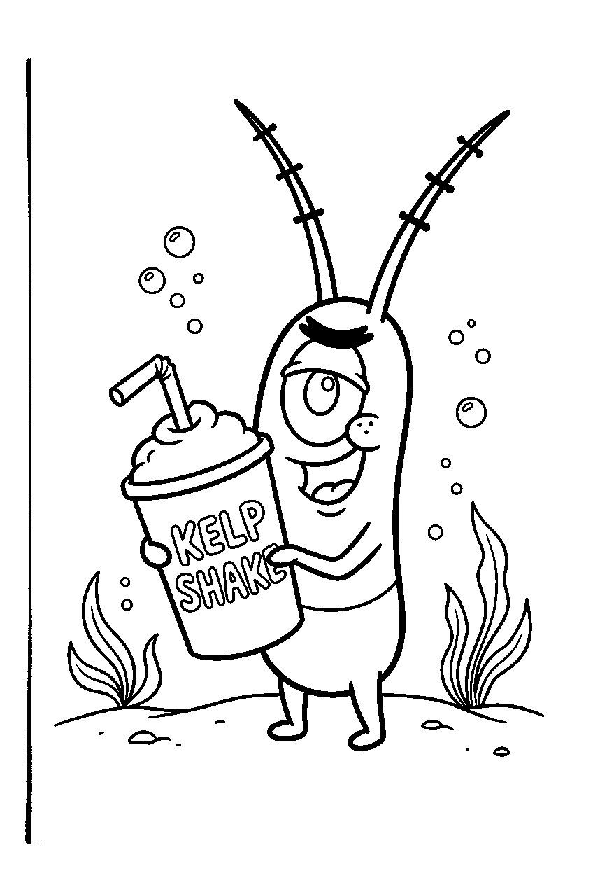 spongebob plankton at kelp shake line art