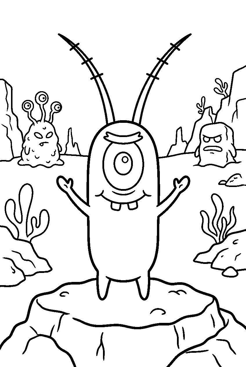 spongebob plankton in rock bottom line art