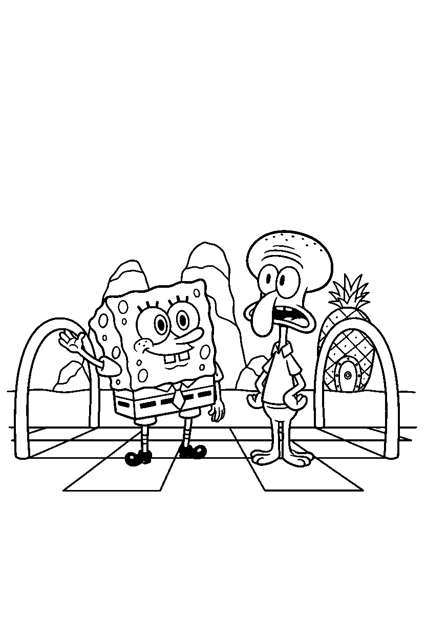 spongebob squidward looking around in start area line art