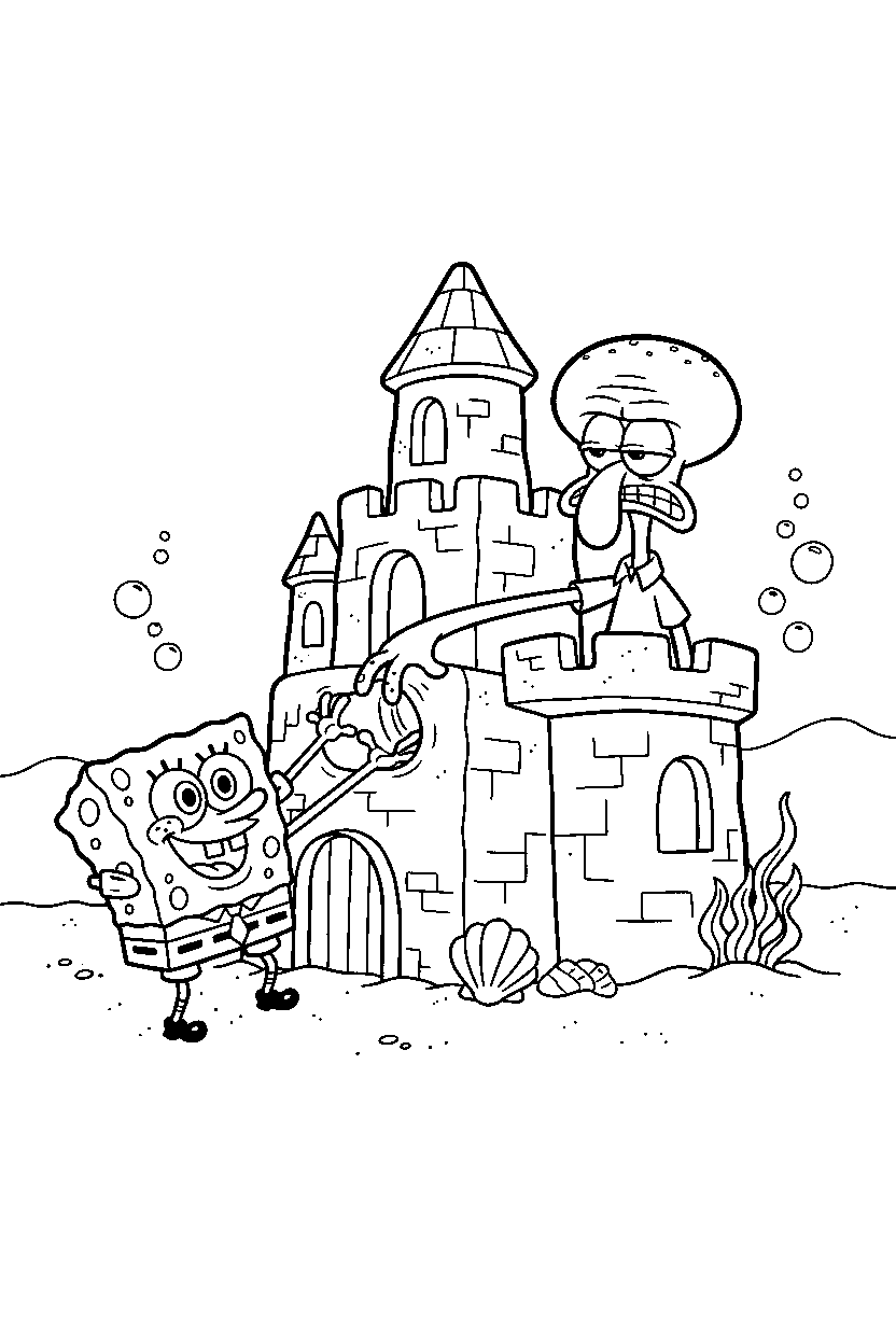 spongebob squidward reaching in castle line art