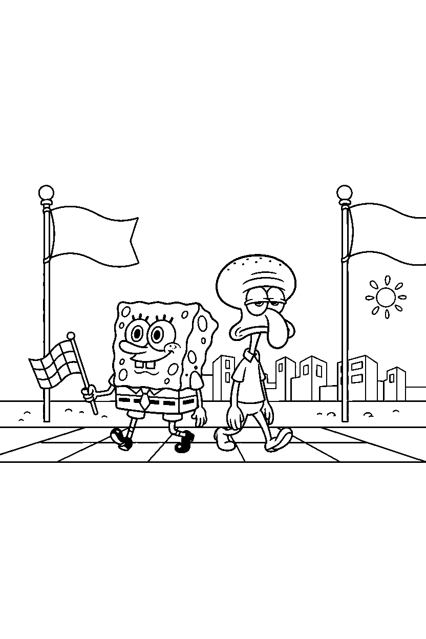 spongebob squidward walking slowly in finish area line art