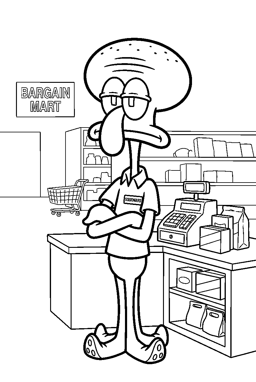 squidward at bargain mart line art