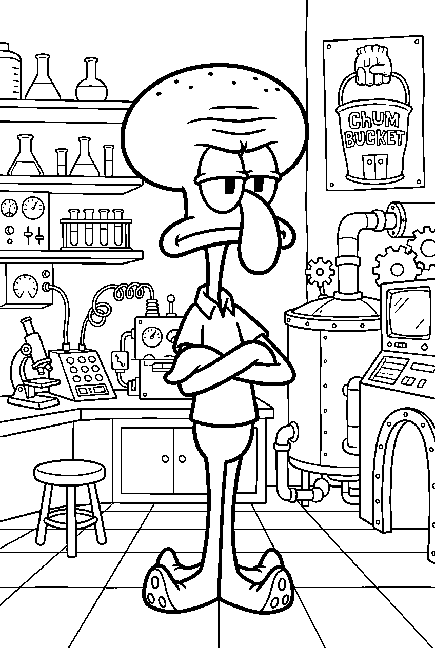 squidward inside plankton s lab line art