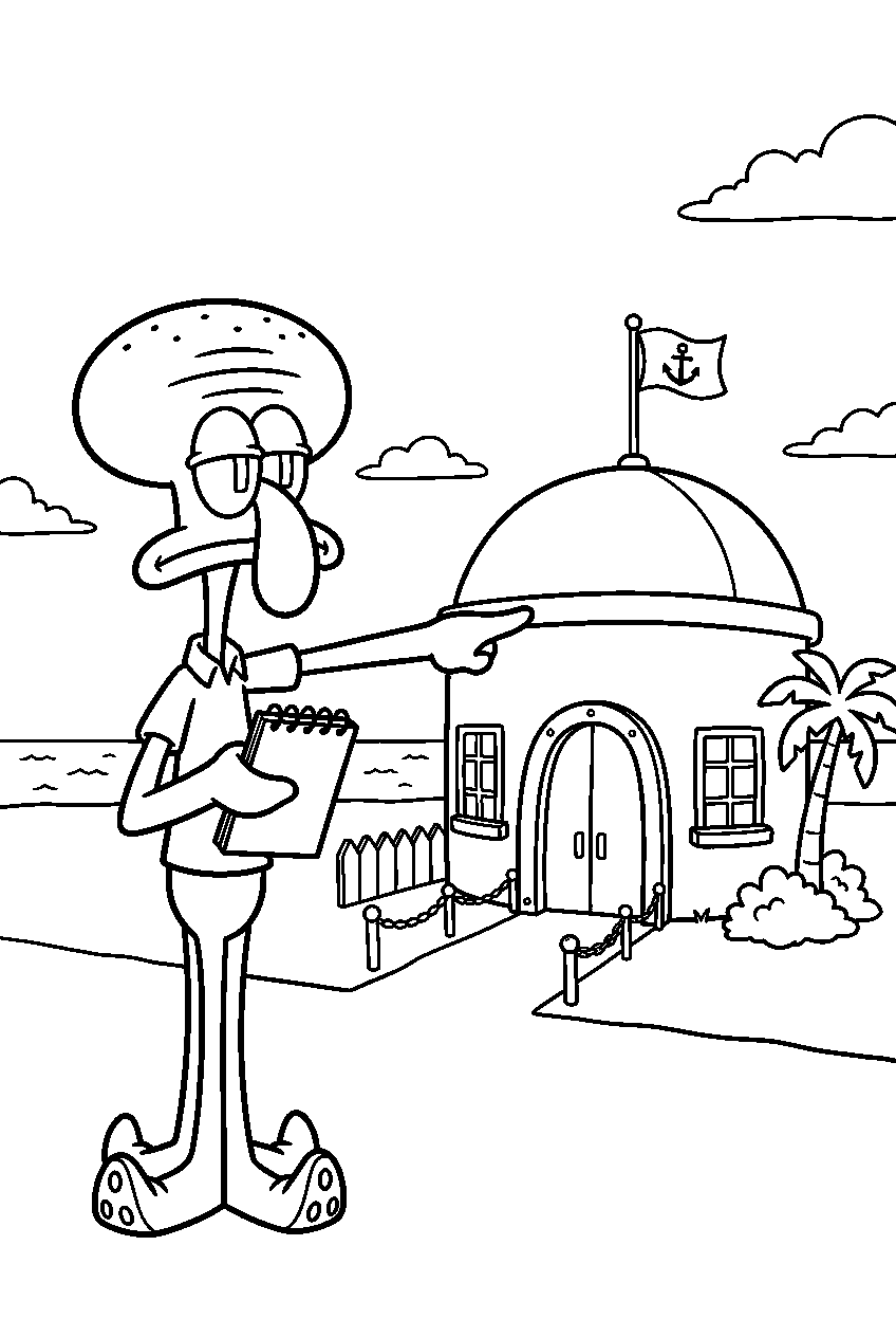 squidward pointing at mrs puff s boating school line art