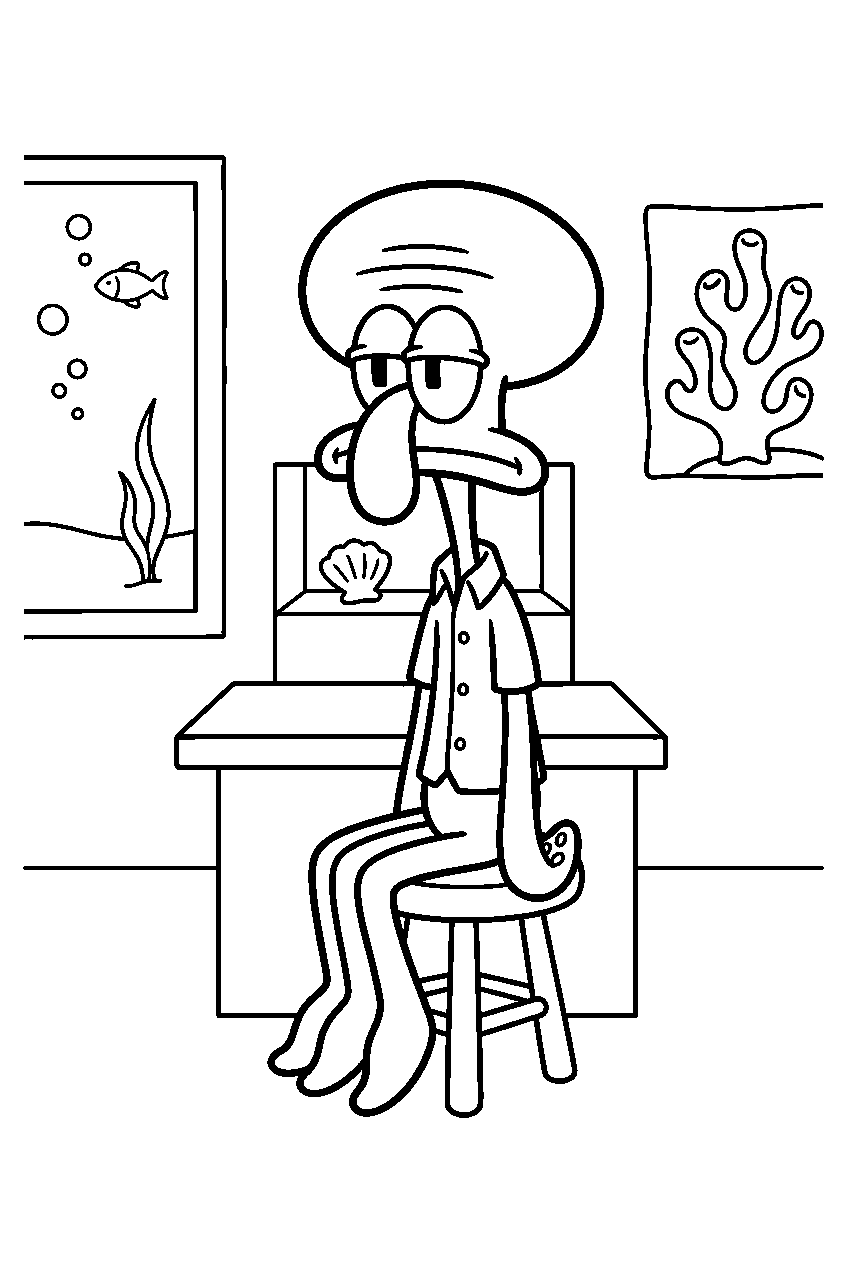squidward sitting at sea museum line art