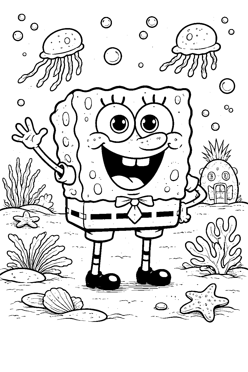 spongebob squarepants underwater line art