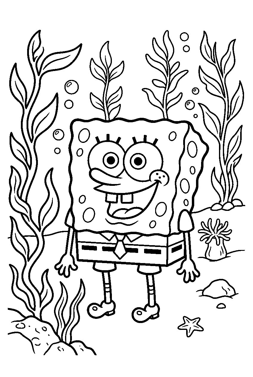 spongebob at kelp forest line art