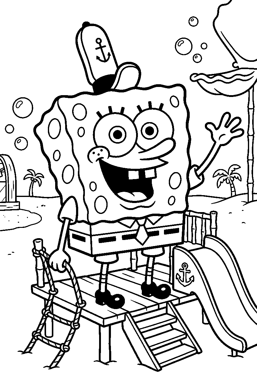 spongebob at krusty krab playground line art