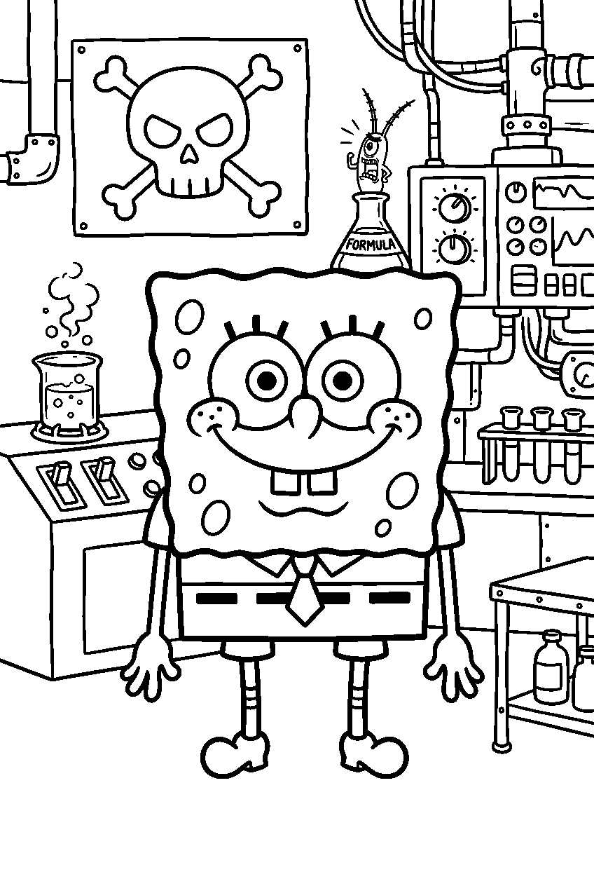 spongebob inside plankton s lab line art