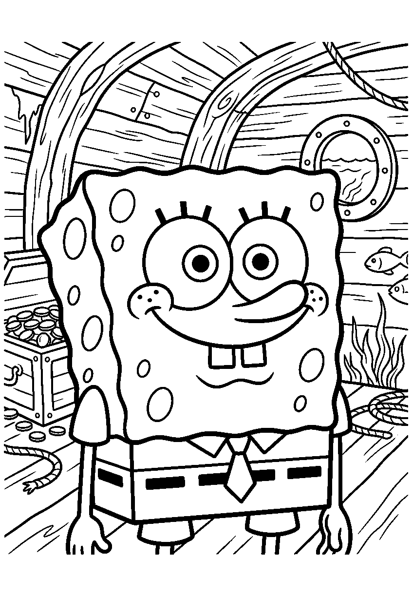 spongebob inside shipwreck line art