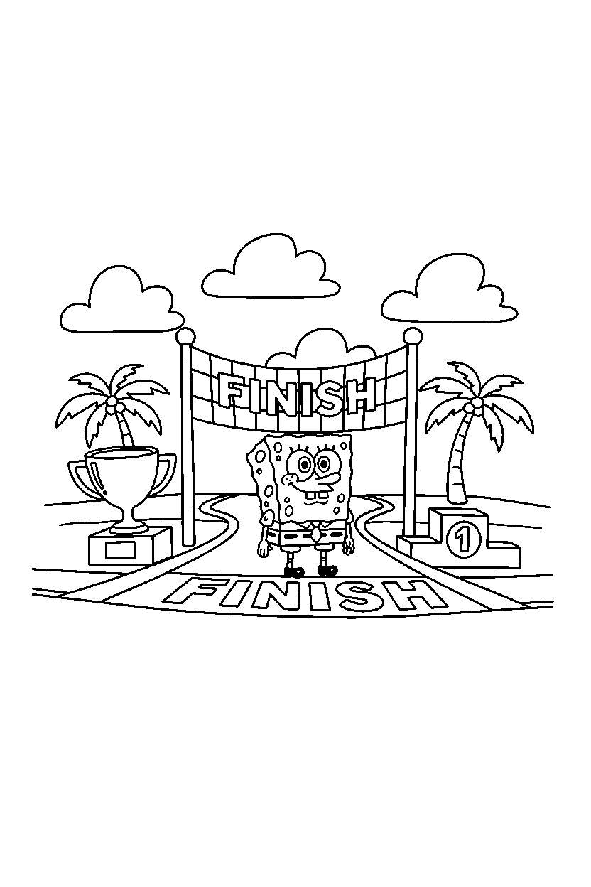 spongebob looking around in finish area line art