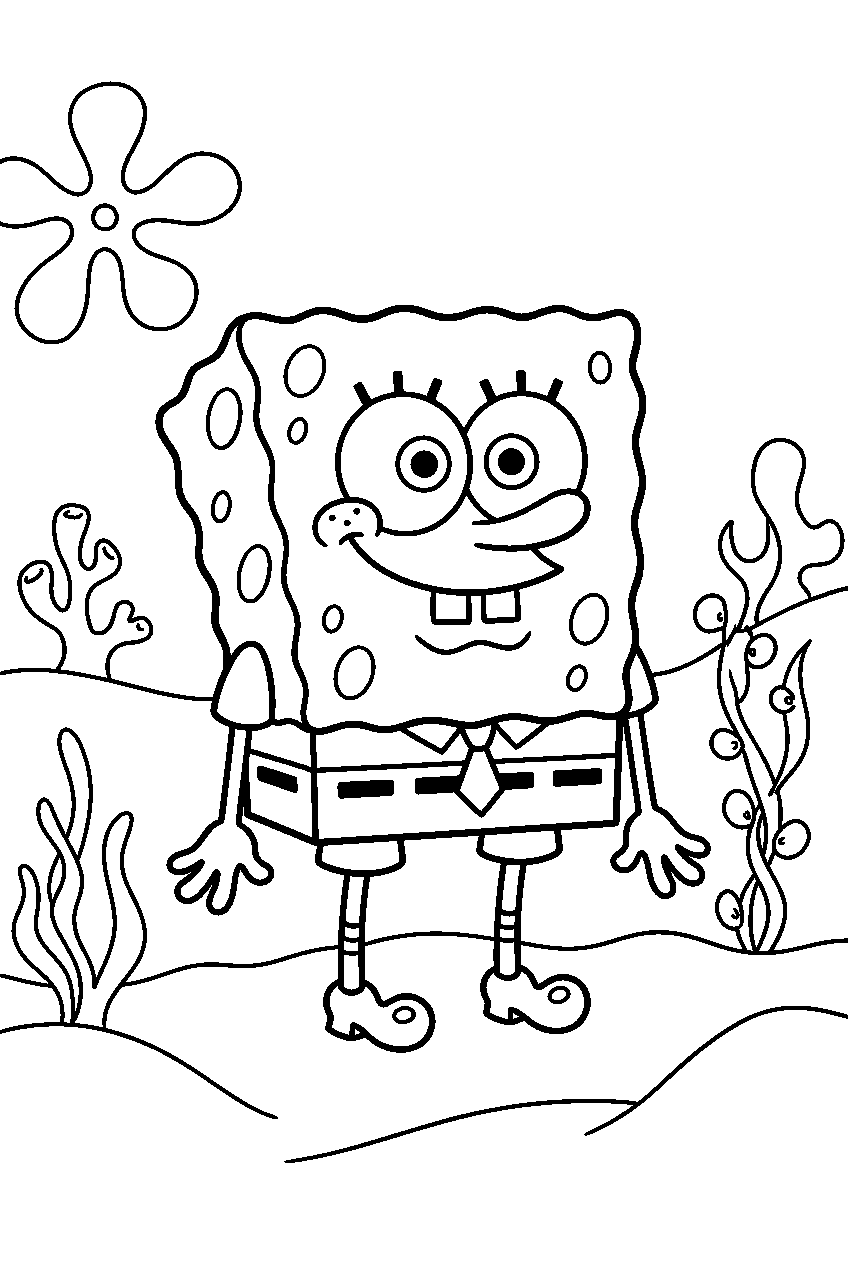 spongebob on sandy ocean floor line art
