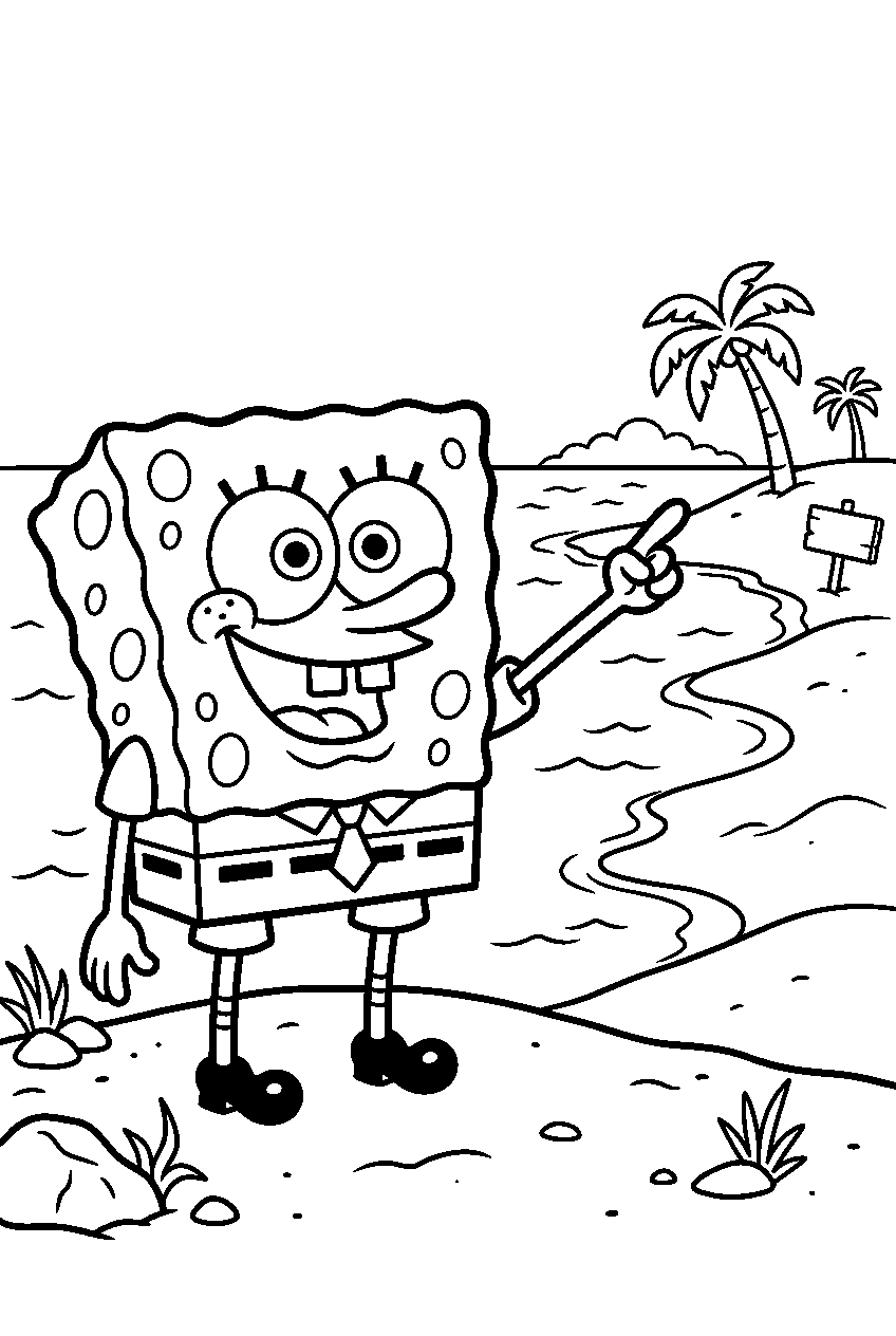 spongebob pointing at goo lagoon line art