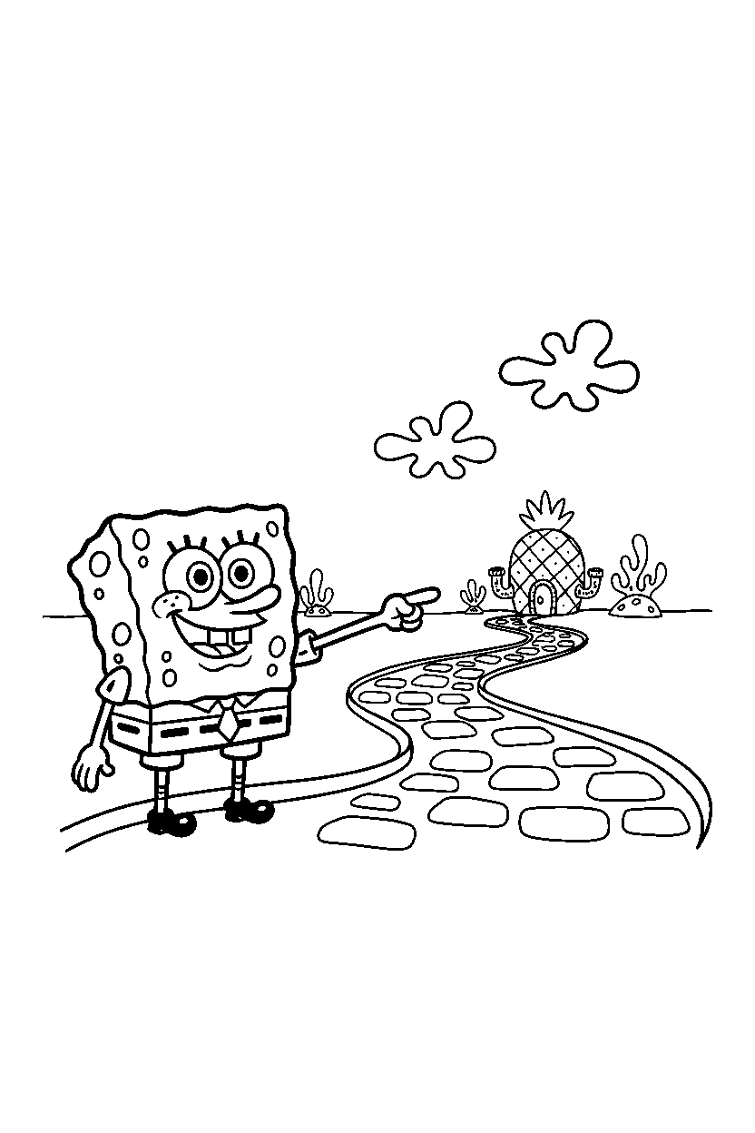 spongebob pointing on pathway line art