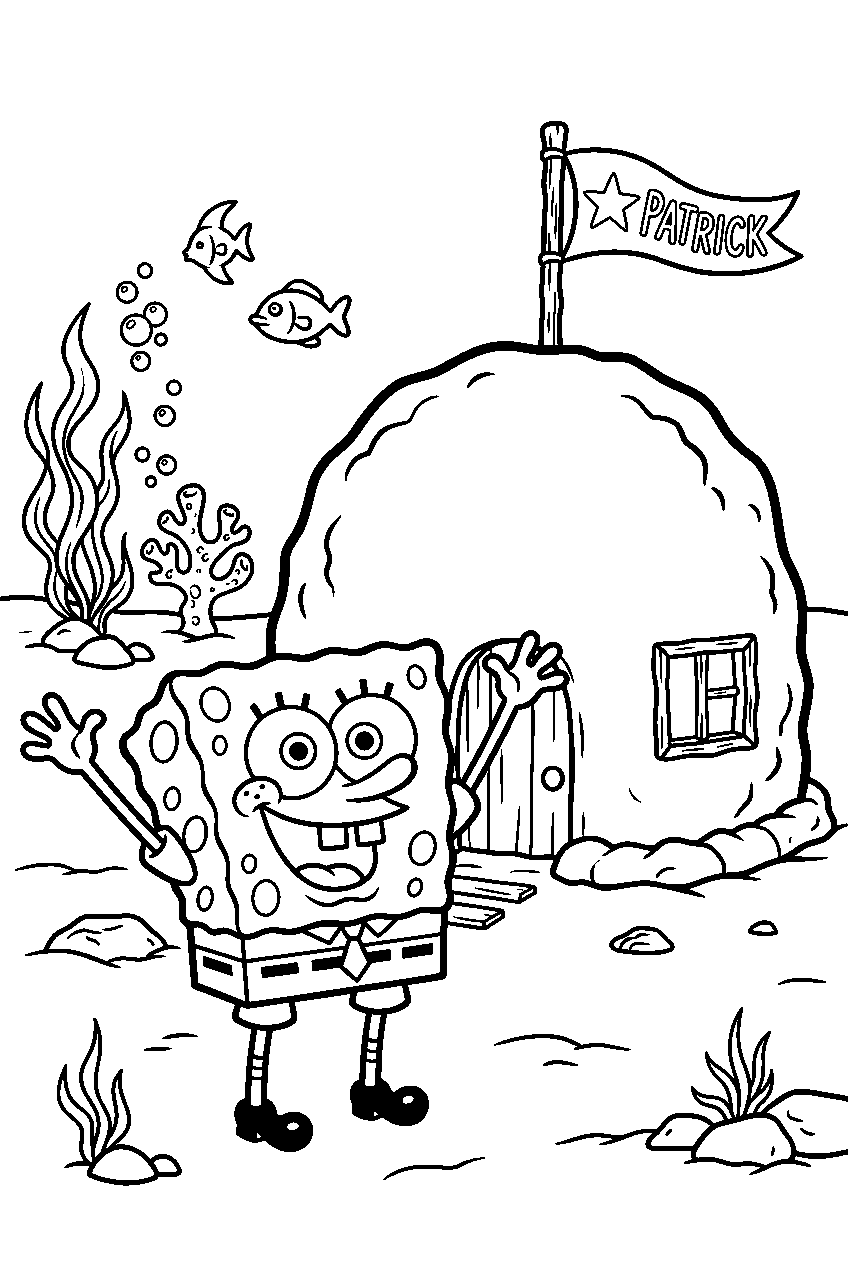 spongebob posing at patrick s rock house line art