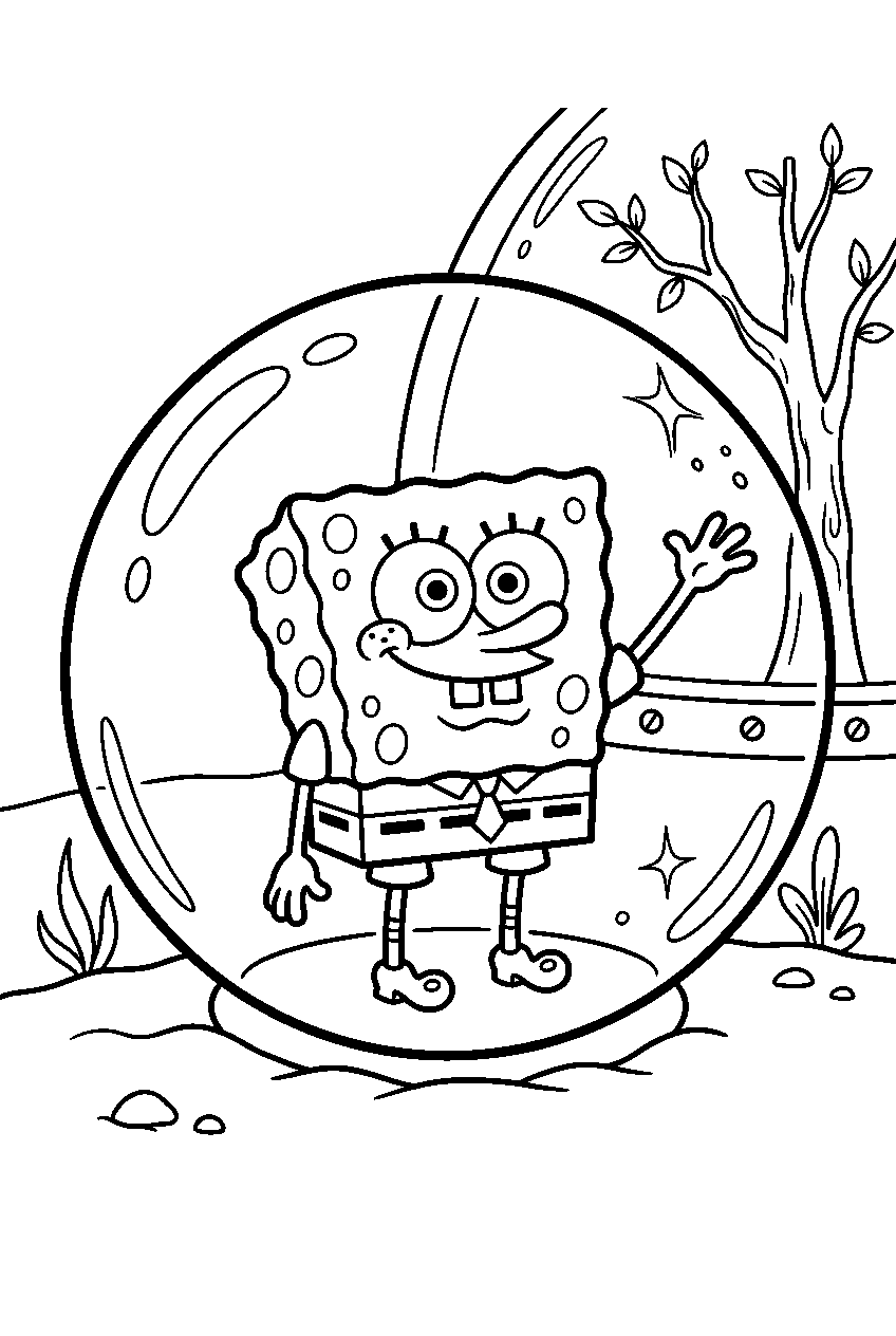 spongebob posing inside bubble dome line art