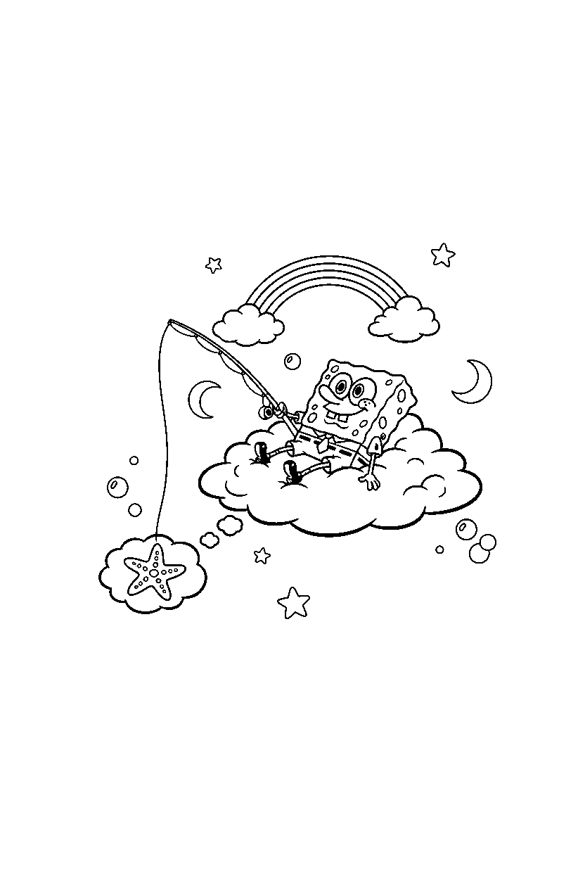 spongebob resting in sky area line art