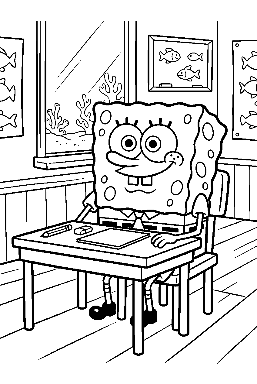 spongebob sitting at boating school line art