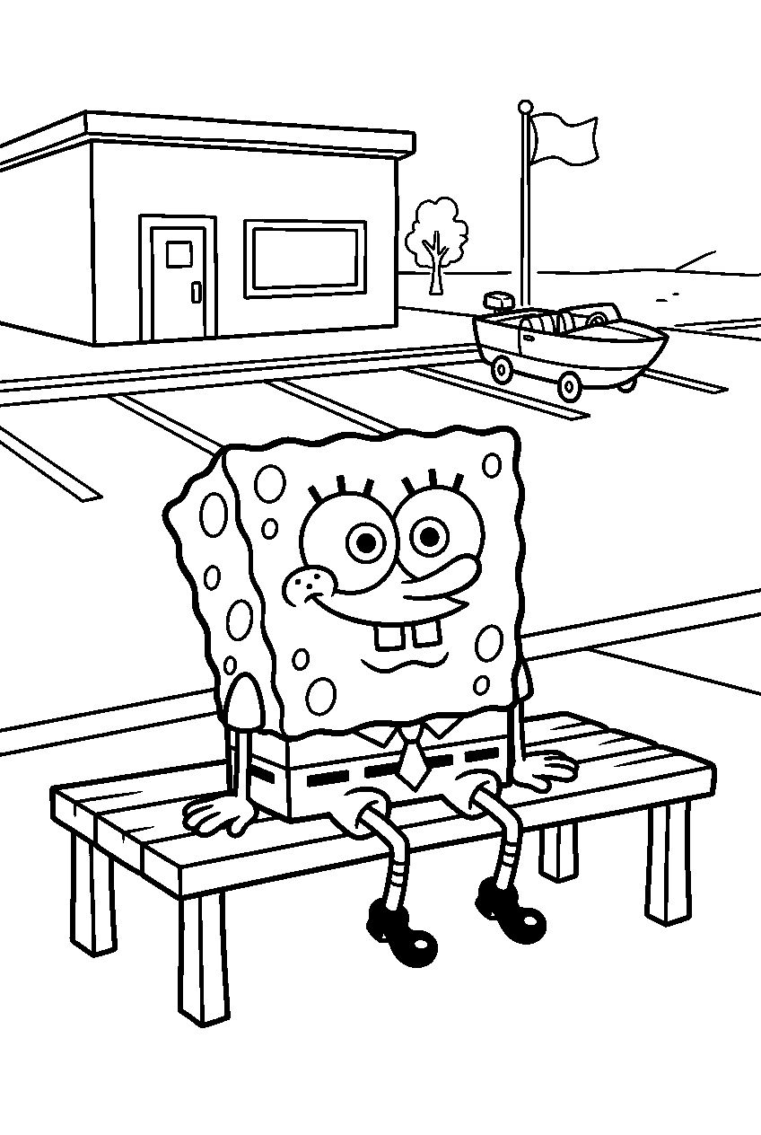 spongebob sitting at boating school parking lot line art