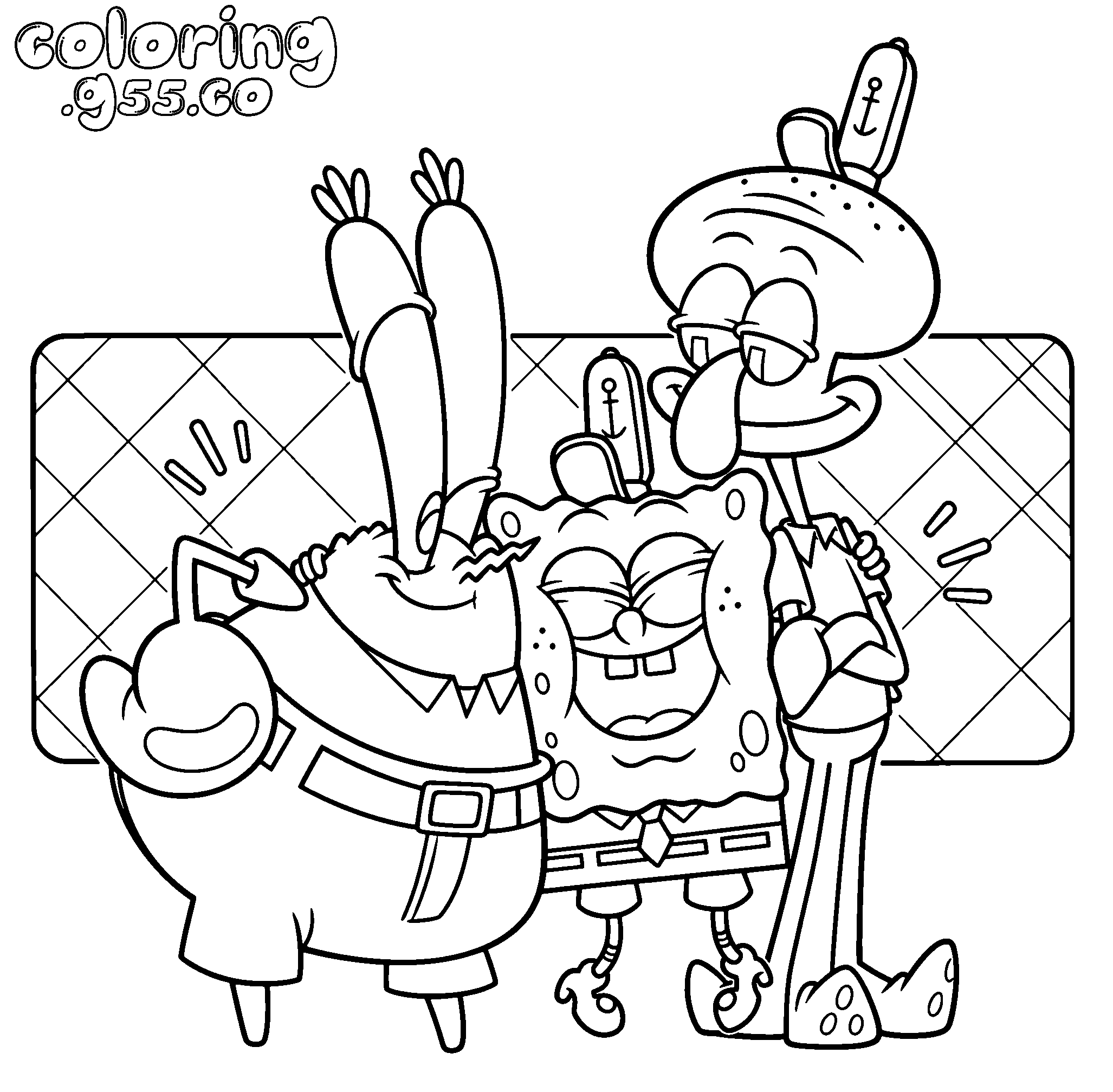 spongebob squidward and mr krabs line art