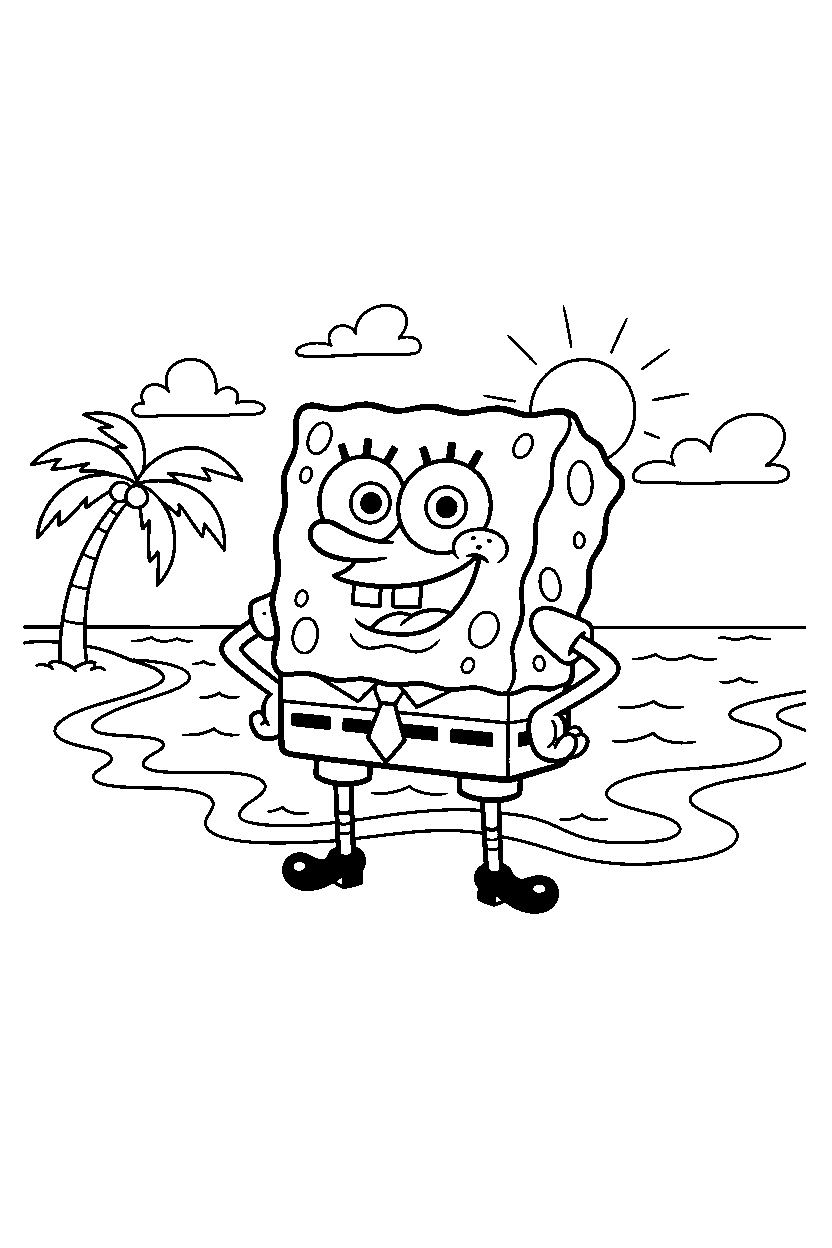 spongebob standing confidently by water line art